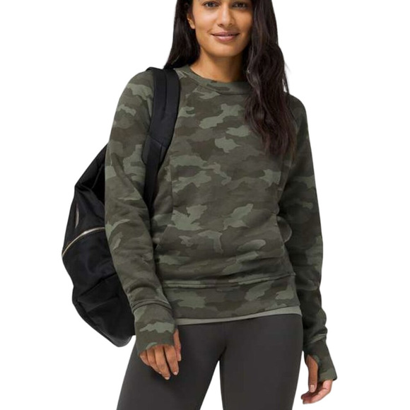 lululemon athletica Sweaters - Lululemon Scuba Crew Heritage 365 Camo Green Twill Multi SZ 8